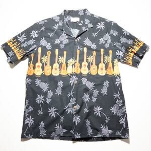Royal Hawaiian Creations Aloha Shirt XL Black Ukulele Pineapple Made In Hawaii